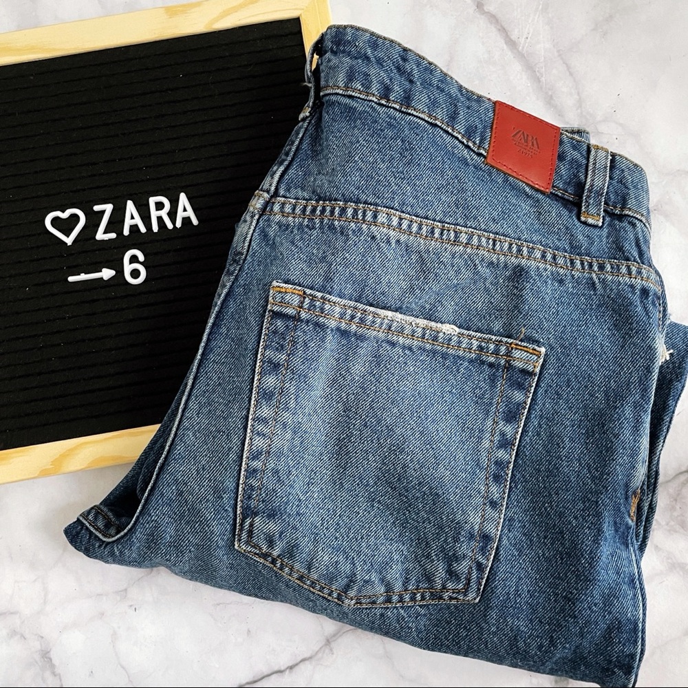 Zara High Rise Wide Leg Cropped Jeans with plaid & raw hem 6